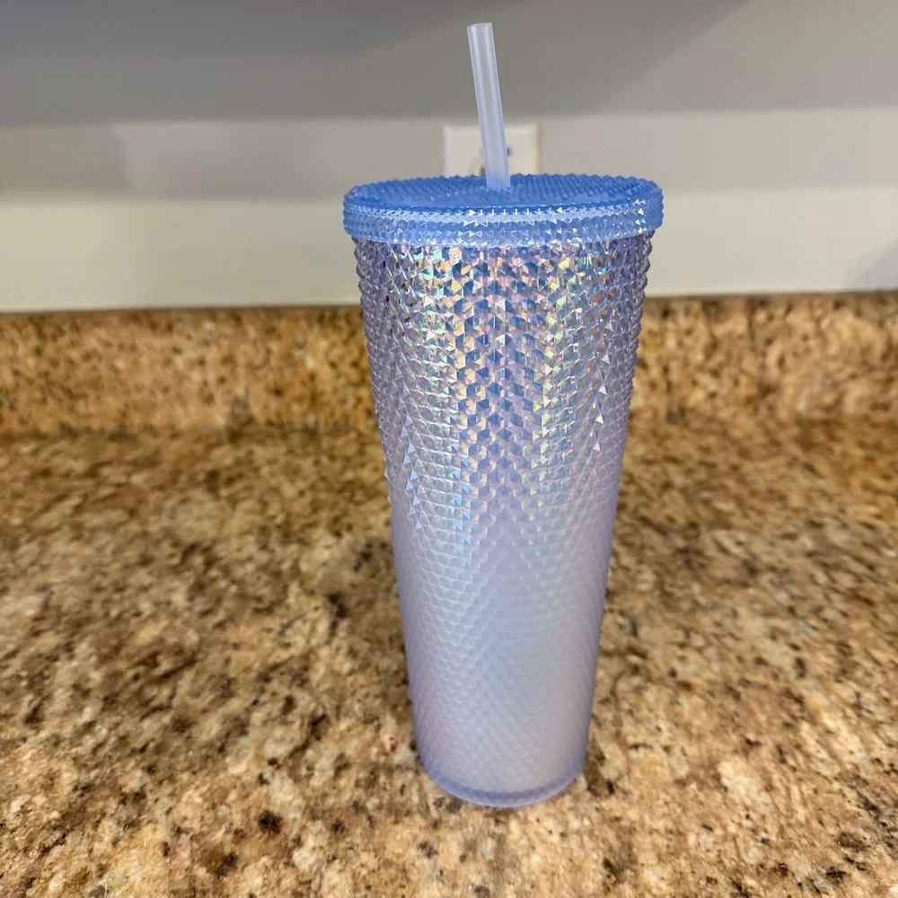 Starbucks 2021 China Ice Blue Iridescent Bling Glitter Studded Tumbler 24oz New